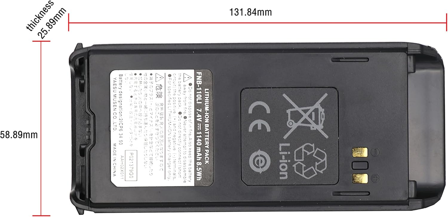(2 Pack FNB-110Li Replacement Battery Compatible with Standard Horizon HX290 HX 290 Two Way Radio with Belt Clip 1140mAh