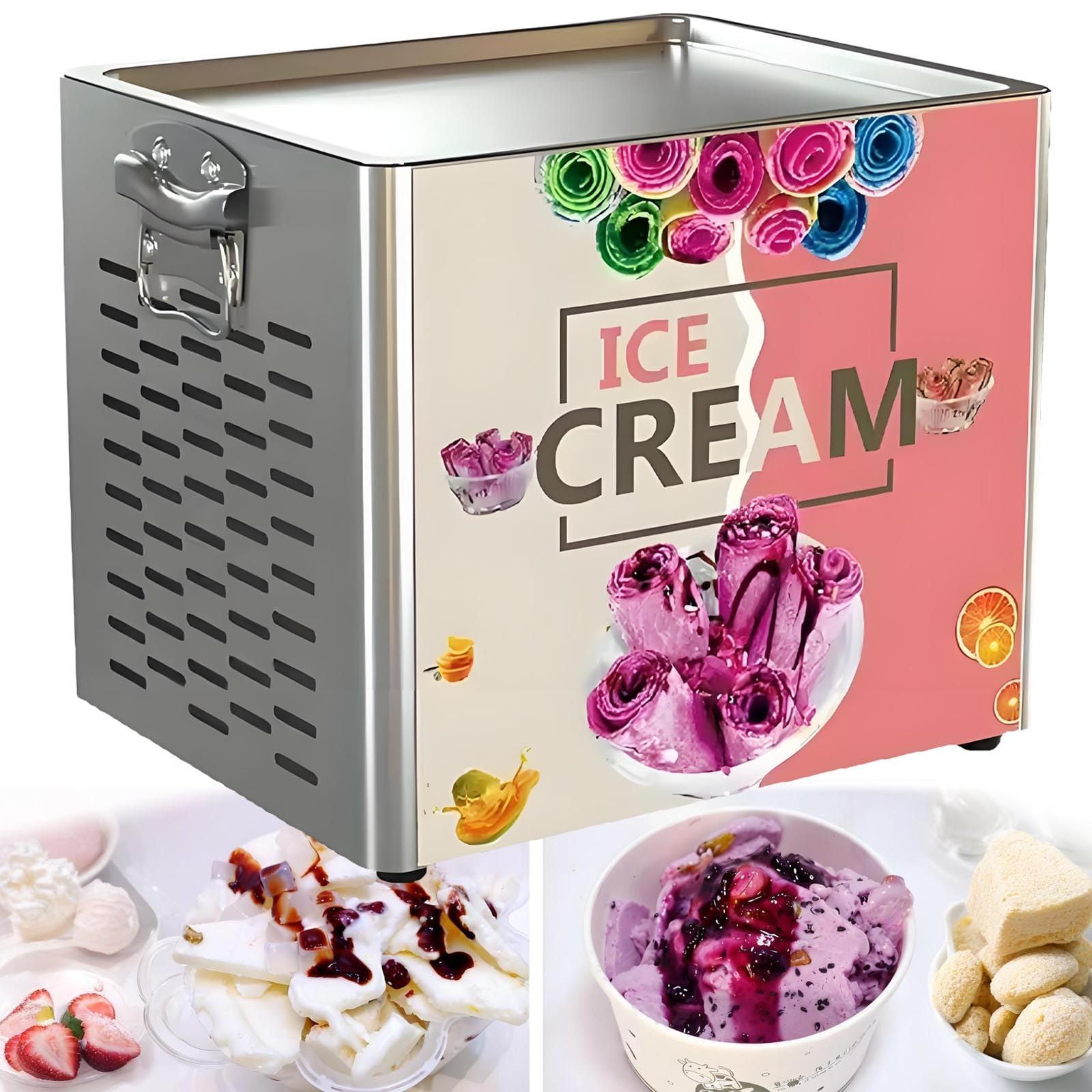 WDDBFL Rolled Ice Cream Machine with 2 Scrapers for Rolls, Fried Yogurt Maker, Homemade DIY for Fun Parent-Child Activities, Perfect for Rolled Ice Cream, Creamy Yogurt, Sorbet 110V