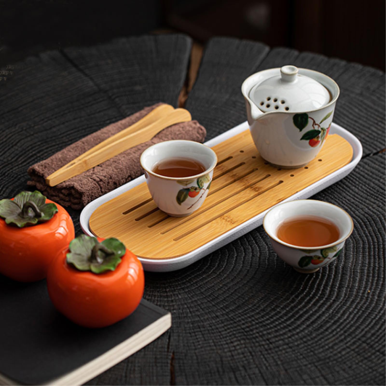 Zintegrowany na zewnątrz jeden garnek i dwie filiżanki domowy świeży zestaw do herbaty Kung Fu - Persimmon