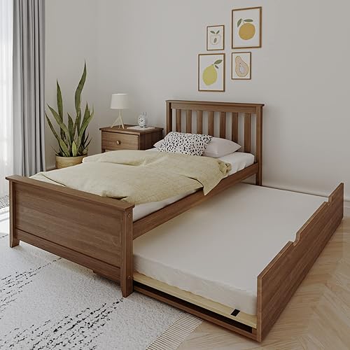 Max & Lily Classic Twin Bed, Slatted Headboard, with Trundle,