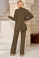 Vista 9 de Viottiset Conjunto de 2 piezas de suéter para mujer, pantalones de pierna ancha, cuello alto, ropa de descanso
