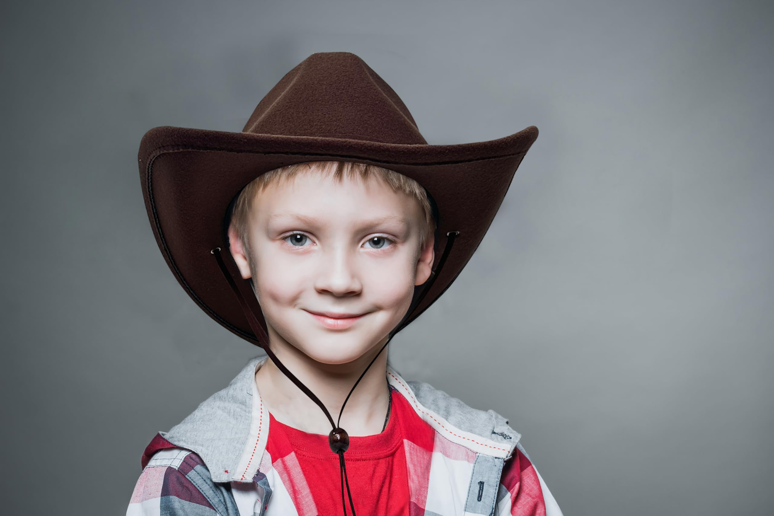 Lanzom Cappello da cowgirl in feltro retrò a tesa larga da cowboy occidentale per bambini e ragazzi con cordino antivento