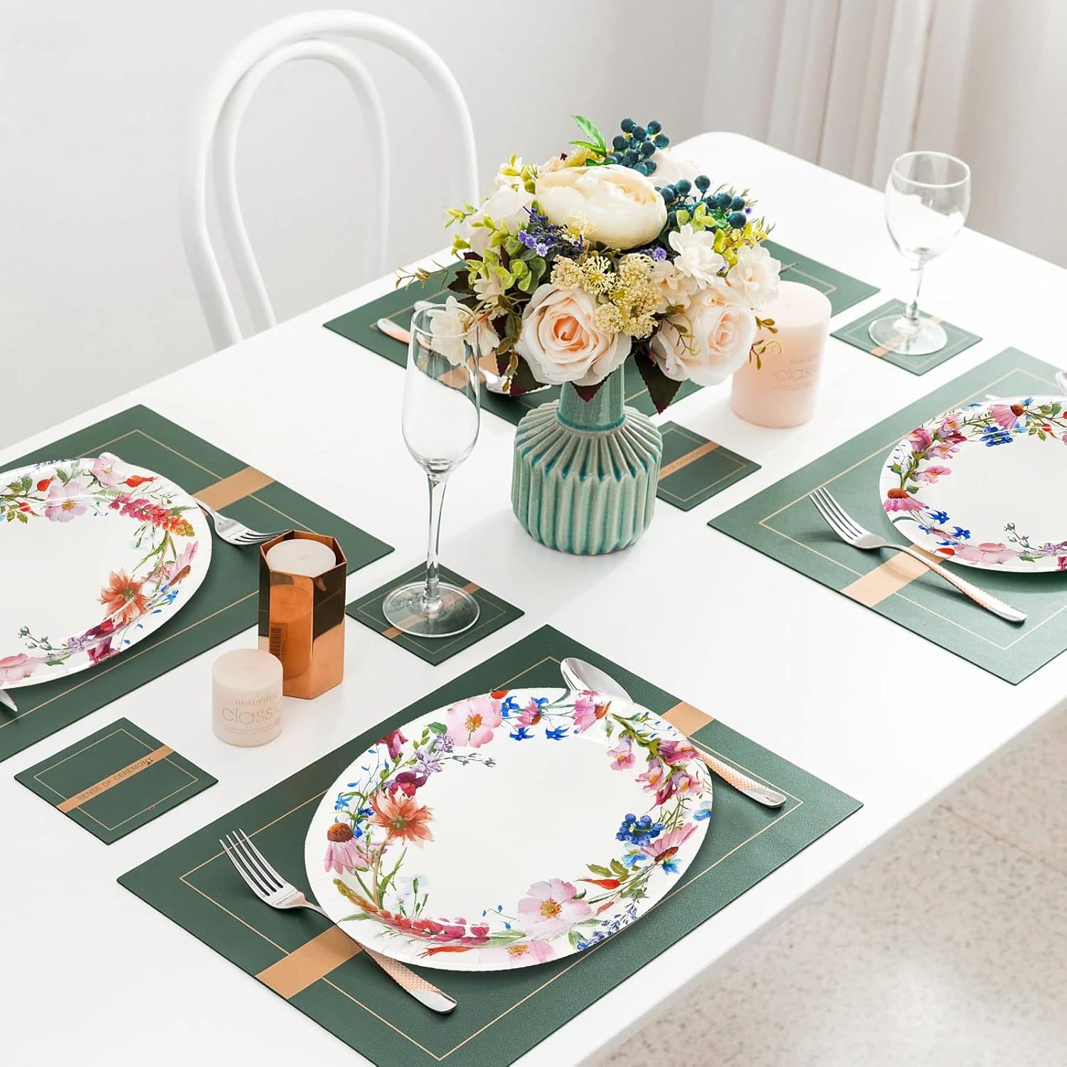 50PCS Floral Oval Paper Plates Party Supplies 10"×12" Large Oval Dinner Plates Floral Party Plates Bulk for Holiday Bridal Shower Wedding Tea Party Supplies - Image 4