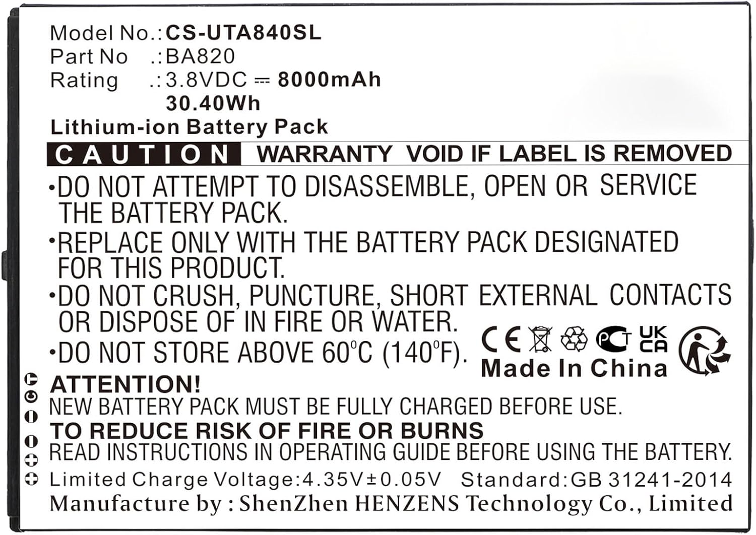 8000mAh Tablet Replacement Battery for BA820,BA840,UG905,UG908