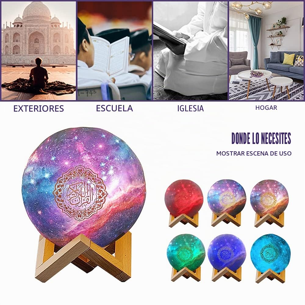 Quran Lámpara de Luna, Altavoz Bluetooth Smart Touch, Luz nocturna 3D, luz de luna 3D, lámpara de noche LED, 7 colores, cambio de color, lámpara de mesita de noche (B)