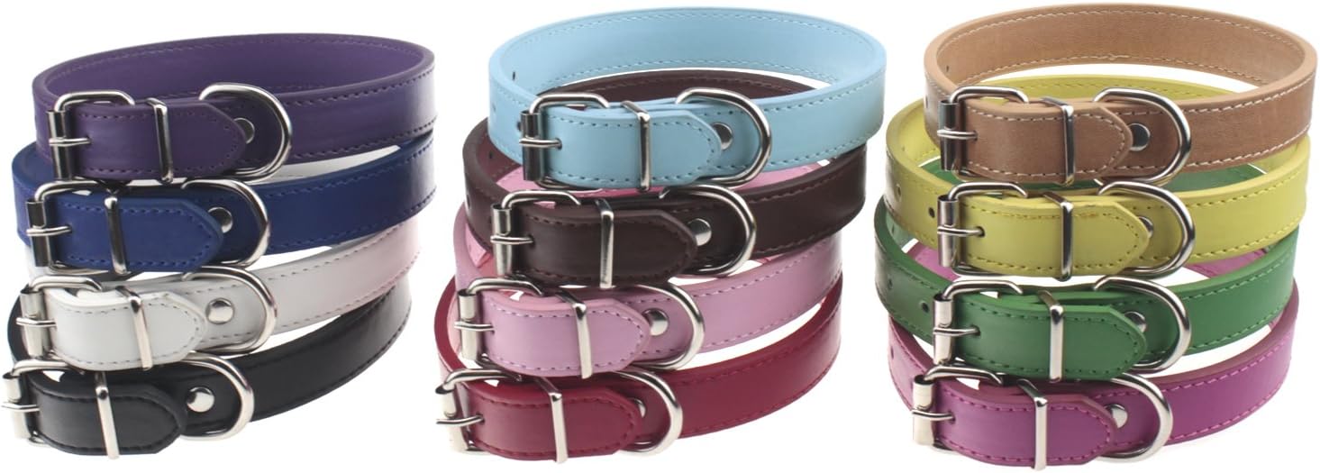TenCloud Pet Collar Set of 12 or 16 Adjustable ID Collars Leather for Puppy Medium Large Breed Dogs Neck 6''~18'' (L(Neck:13"~18"))