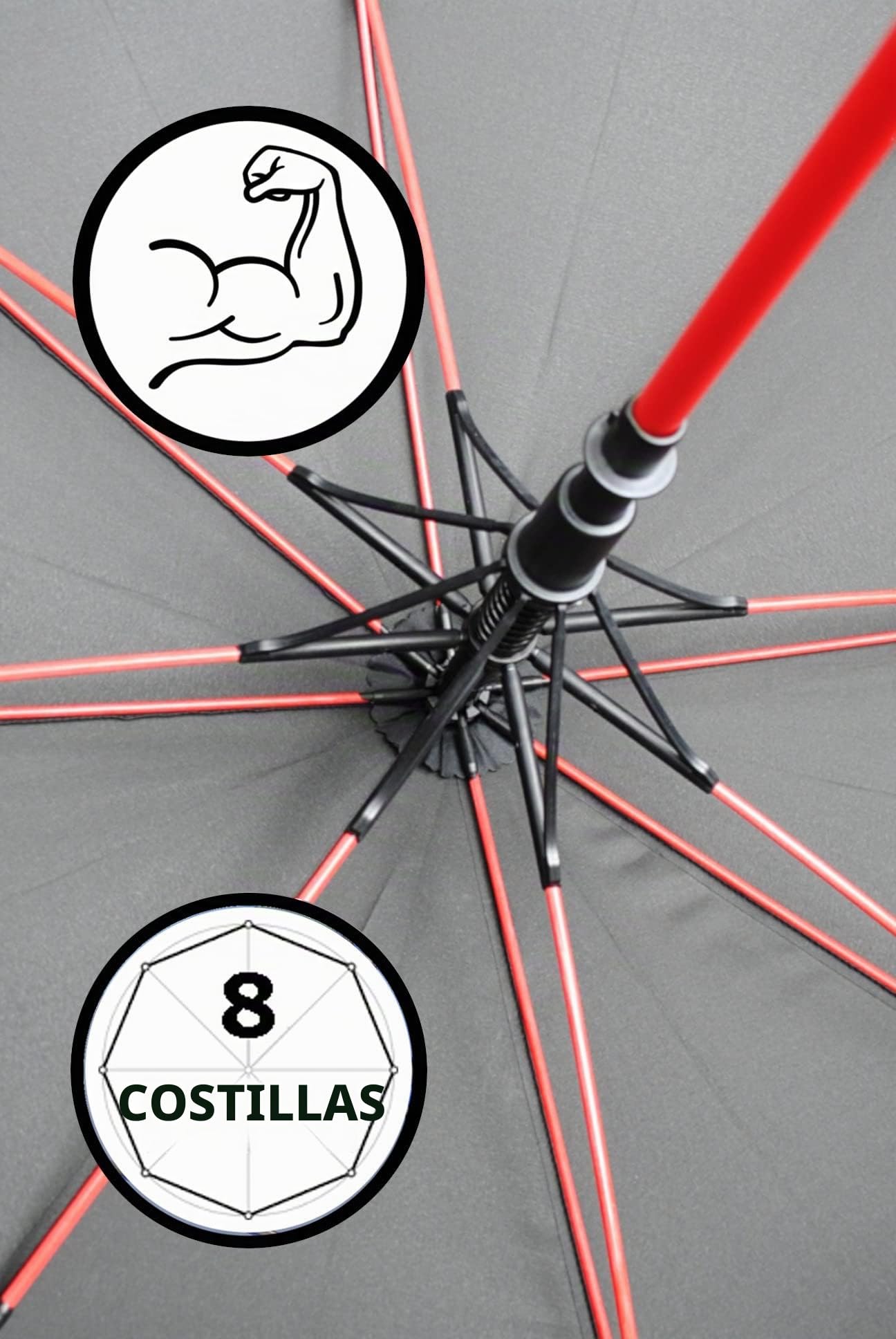 COLLAR AND CUFFS LONDON 95KPH Paraguas de Golf Extra Grandes XL Antiviento Automático Hombre Mujer - Paraguas Largo Originales Resistente - Doble Toldo Ventilado - Fibra de Vidrio en Rojo - Negro