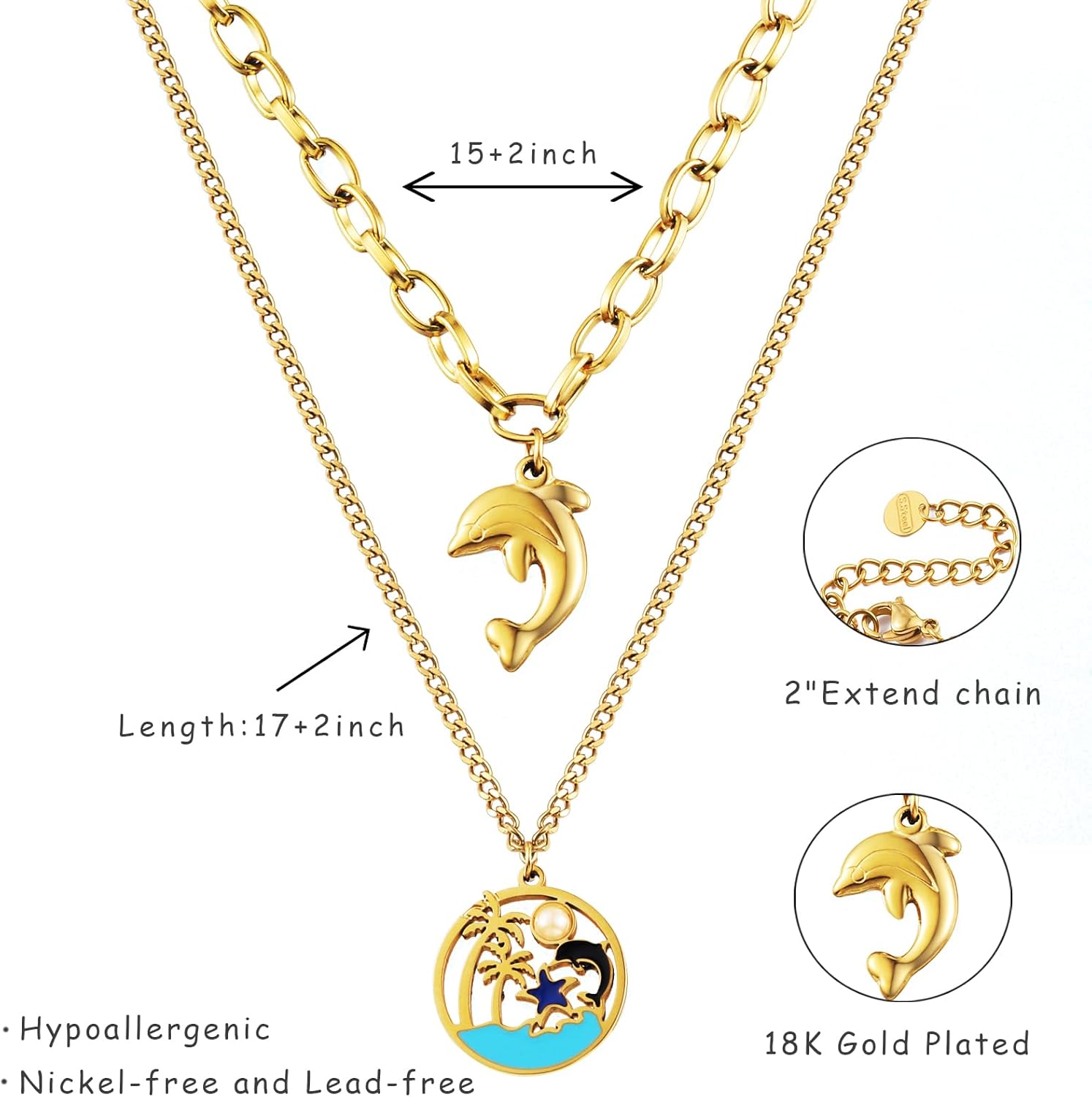 Ocean Charm Necklace for Women, 18K Gold Plated Dolphin Starfish Choker Necklaces Summer Beach Jewelry Gifts - Image 4
