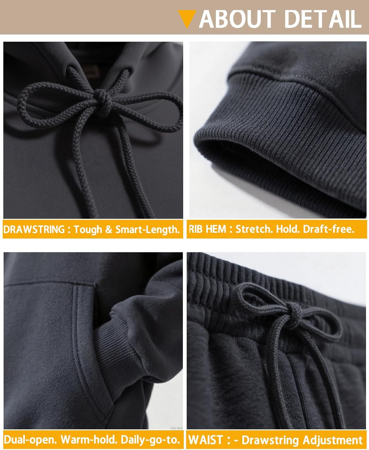 Men's Tracksuits 2 Piece Hoodie and Sweatpants Set Fleece Sweatsuits Casual Athletic Jogging Suit for Men - Image 6