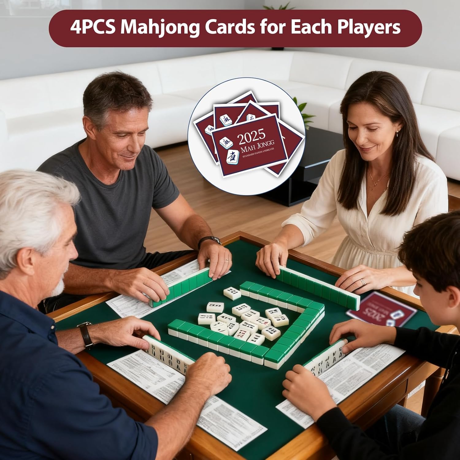 Mahjong Cards 2025, 4PCS Mah Jongg Cards Large Print, Easy to Read Rule Guide Cards, Mahjong Accessories and Gifts for Mahjong Beginners