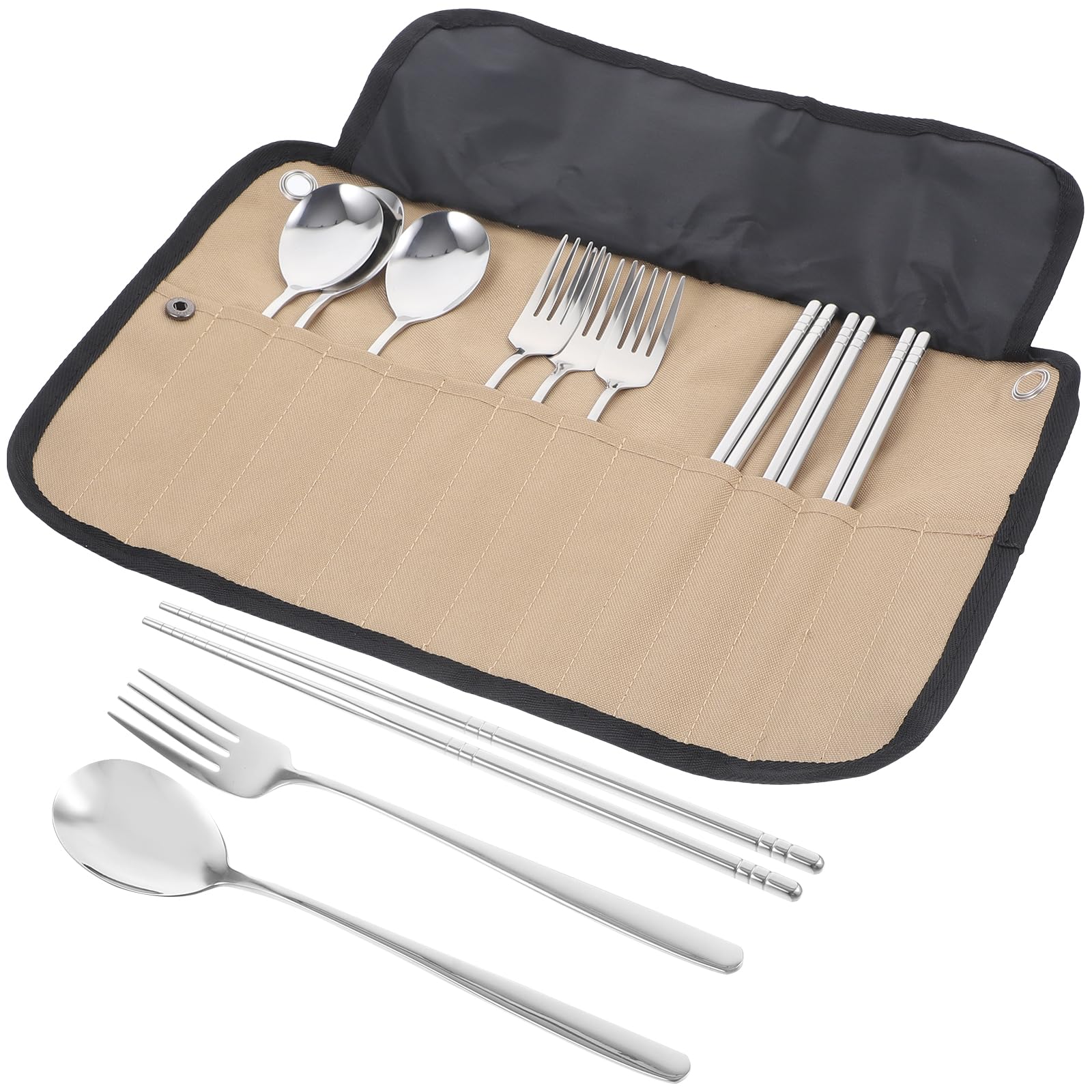 Milisten Campingbesteck Satz mit Tasche und Edelstahl Essstäbchen für Sommerfest Leichtes Outdoor Campingzubehör mit Gabel Löffel für Picknick