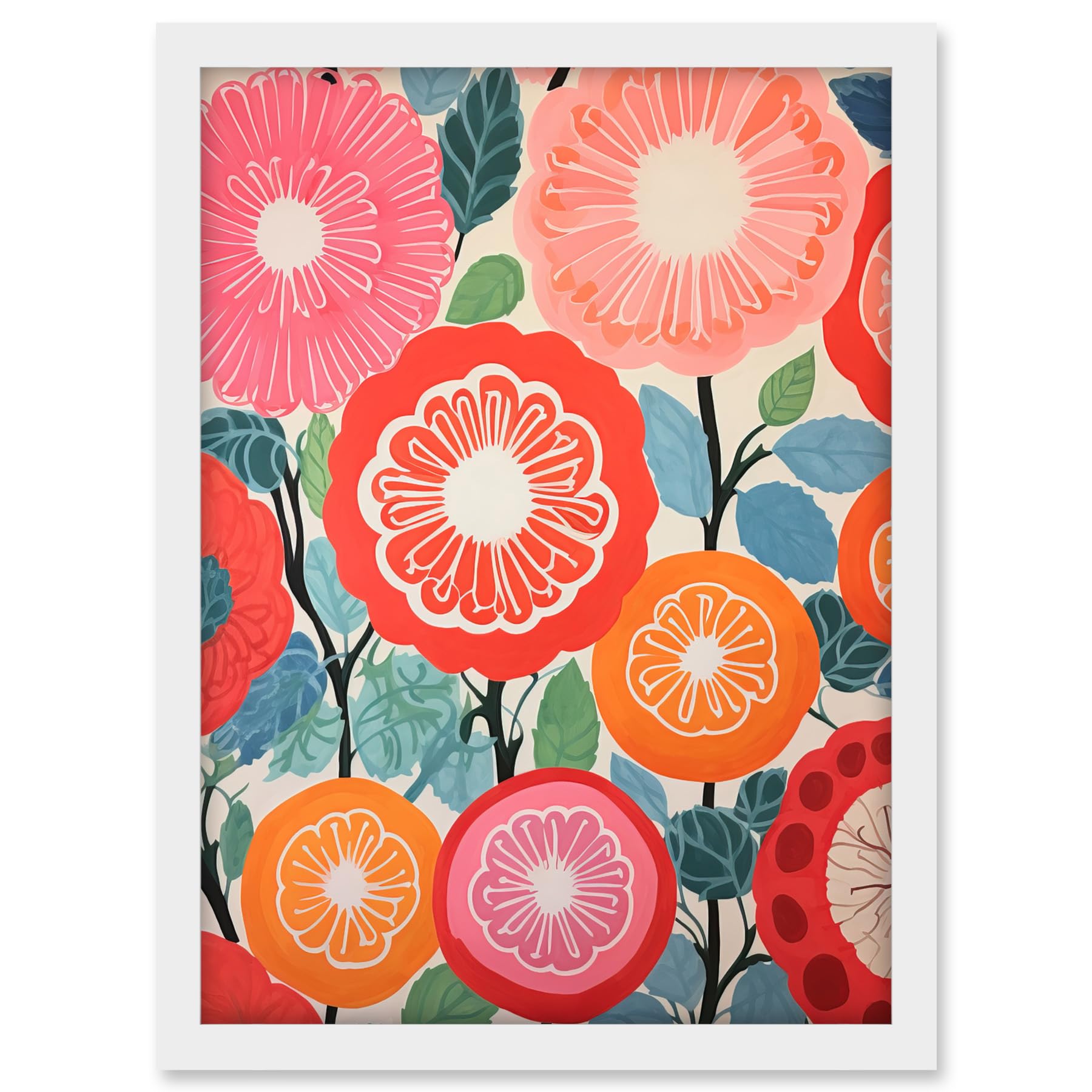 Artery8 Pomegranate Tree Flowers in Bloom Mediterranean Bright Floral Abstract Artwork Framed A3 Wall Art Print