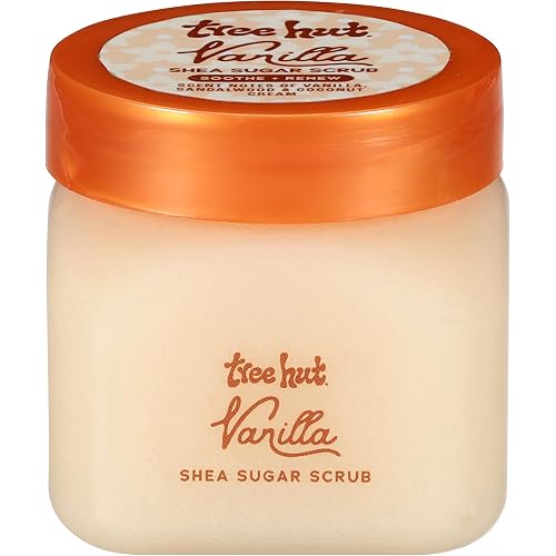 Tree Hut Mini Vanilla Body Scrub, Exfoliating & Hydrating Sugar Scrub with Shea Butter, Smooth Skin, Body Exfoliator For All Skin Types, Self Care Gifts for Women, Vegan, Travel Size, 3.4 oz
