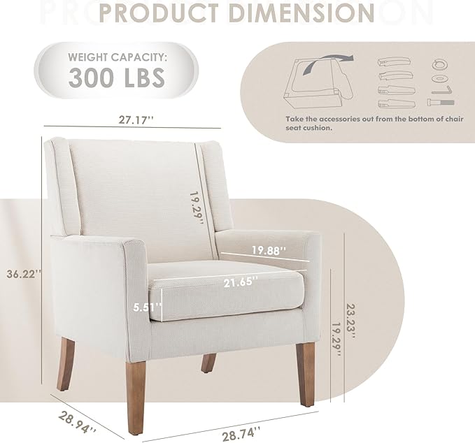 Sillón Tapizado Tela Chenille Pata Madera Beige miniatura 2