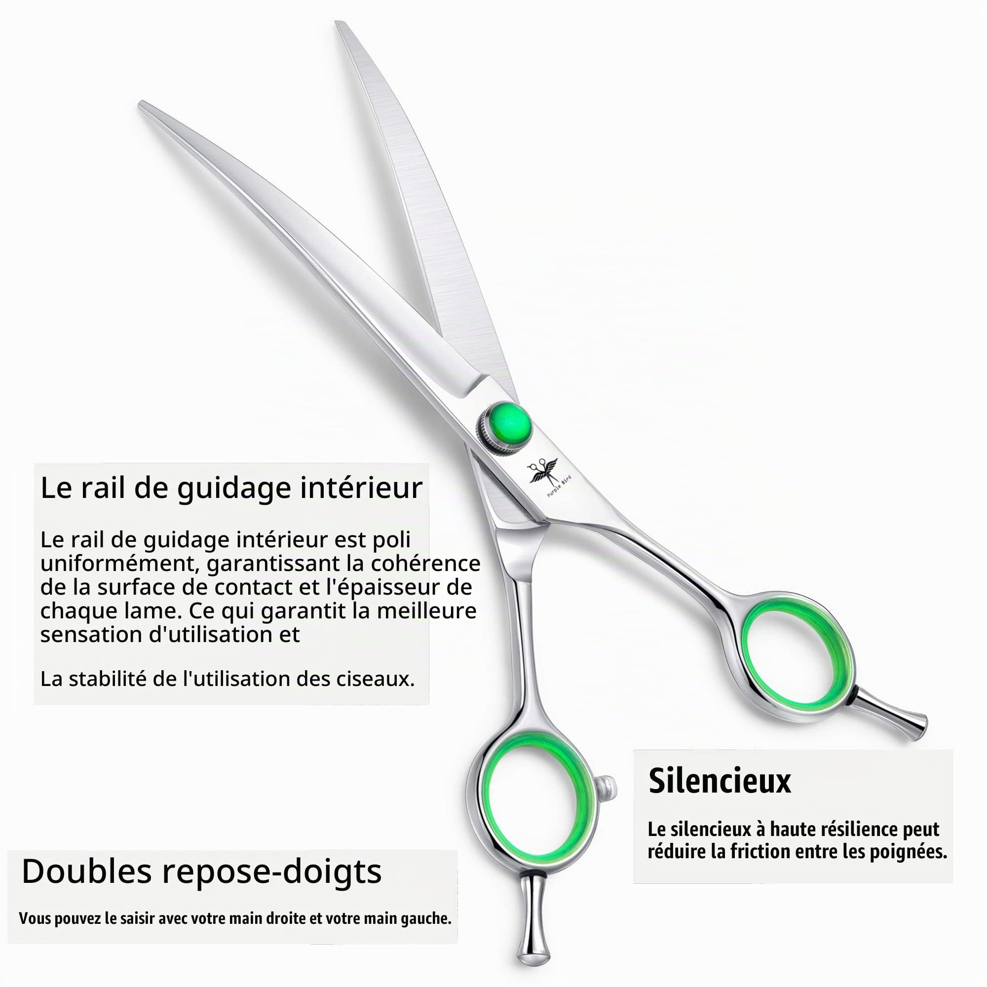 Set de Ciseaux Toilettage Professionnels Ciseaux Désépaissir Chien Poils Long Épais Ciseaux Toilettage Bout Rond Chat Sécurité Inox Incurvé Courbé Ciseaux Poils Animaux Débutant Luxe 7 Pouces Argenté
