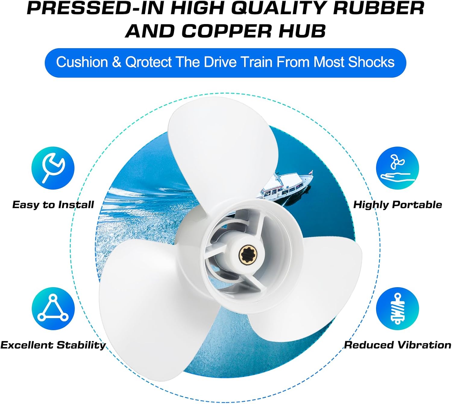 Upgrade 11 3/4x7 OEM No.69G-45943-00-00 Fit Yamaha Engines 9.9-15HP 8 Spline Tooth Aluminum Prop Boat Outboard Propeller 11.75x7,RH,3 Blades,White