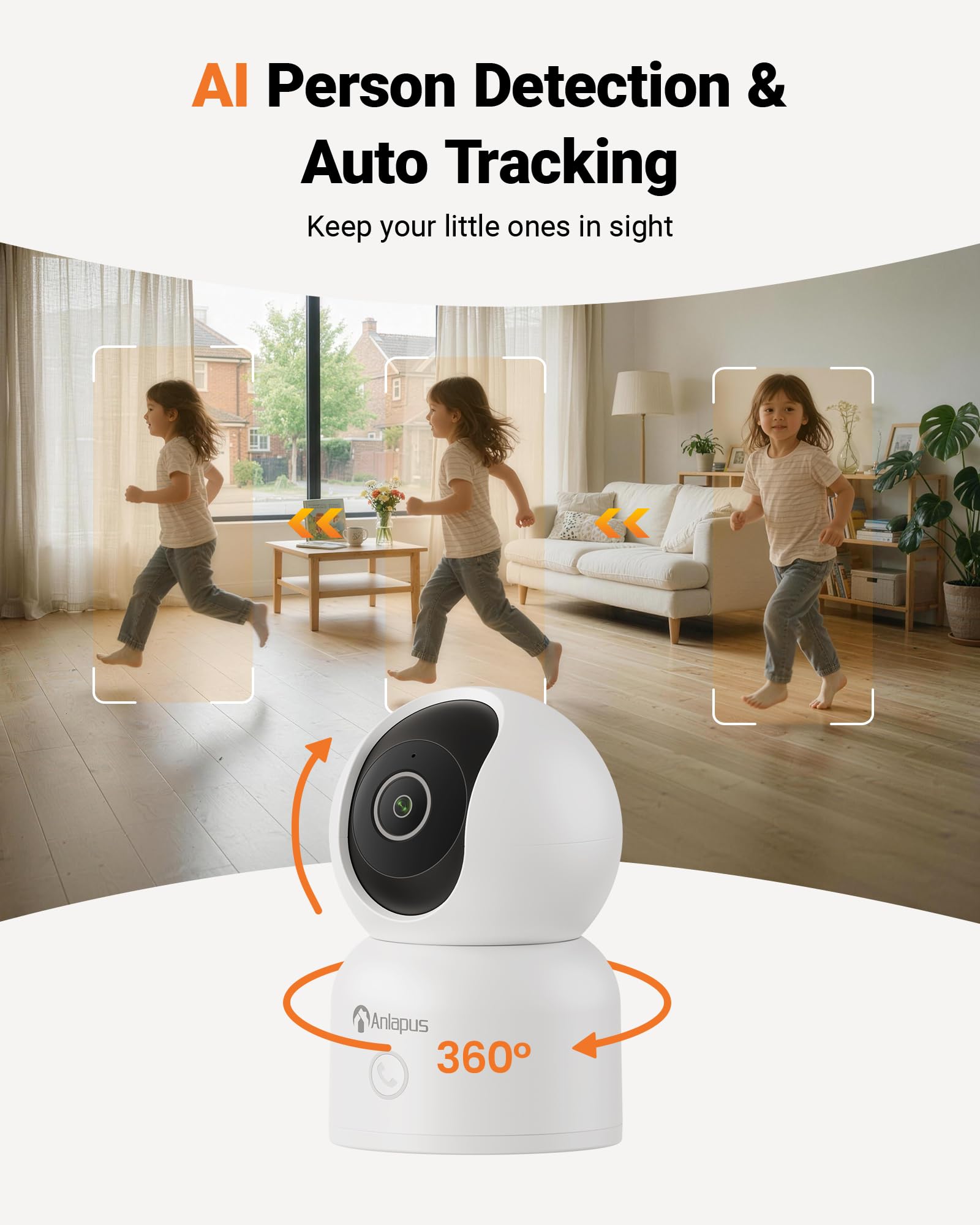 Anlapus 2.5K Cámara WiFi Interior 360° Pan/Tilt 2.4/5GHz