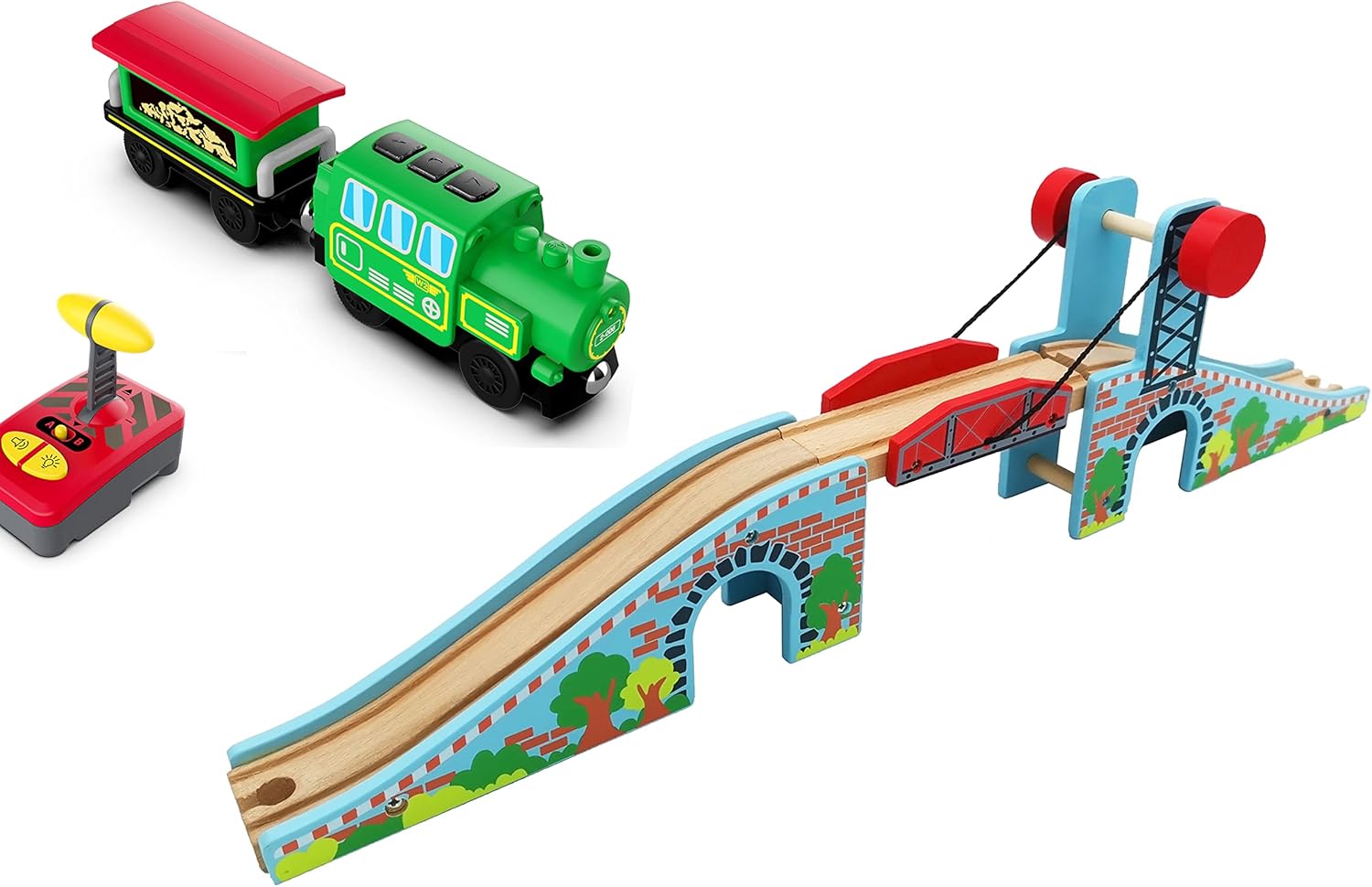 Wooden Train Track Accessories of Train Bridge and Remote