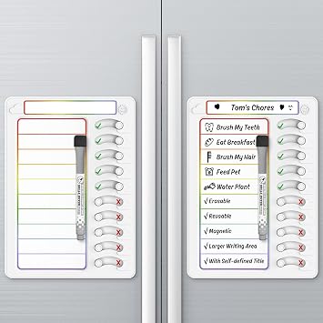 Chore Chart for Kids Dry Erase Chore Board ADHD Tools for Kids to Do List Checklist Task Board Routine Chart Planning Board for Fridge with 10 Sliders and Magnetic Marker, White and Rainbow, 2 Pack