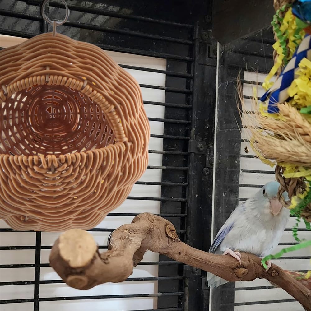VTurboWay Rattan Vogelnest mit Schaukel Kaufest Hängematte Stil Nest Haus Papagei Eier Lege- und Brutnest für Papageien Nymphensittiche Wellensittiche Finken Kanarienvögel