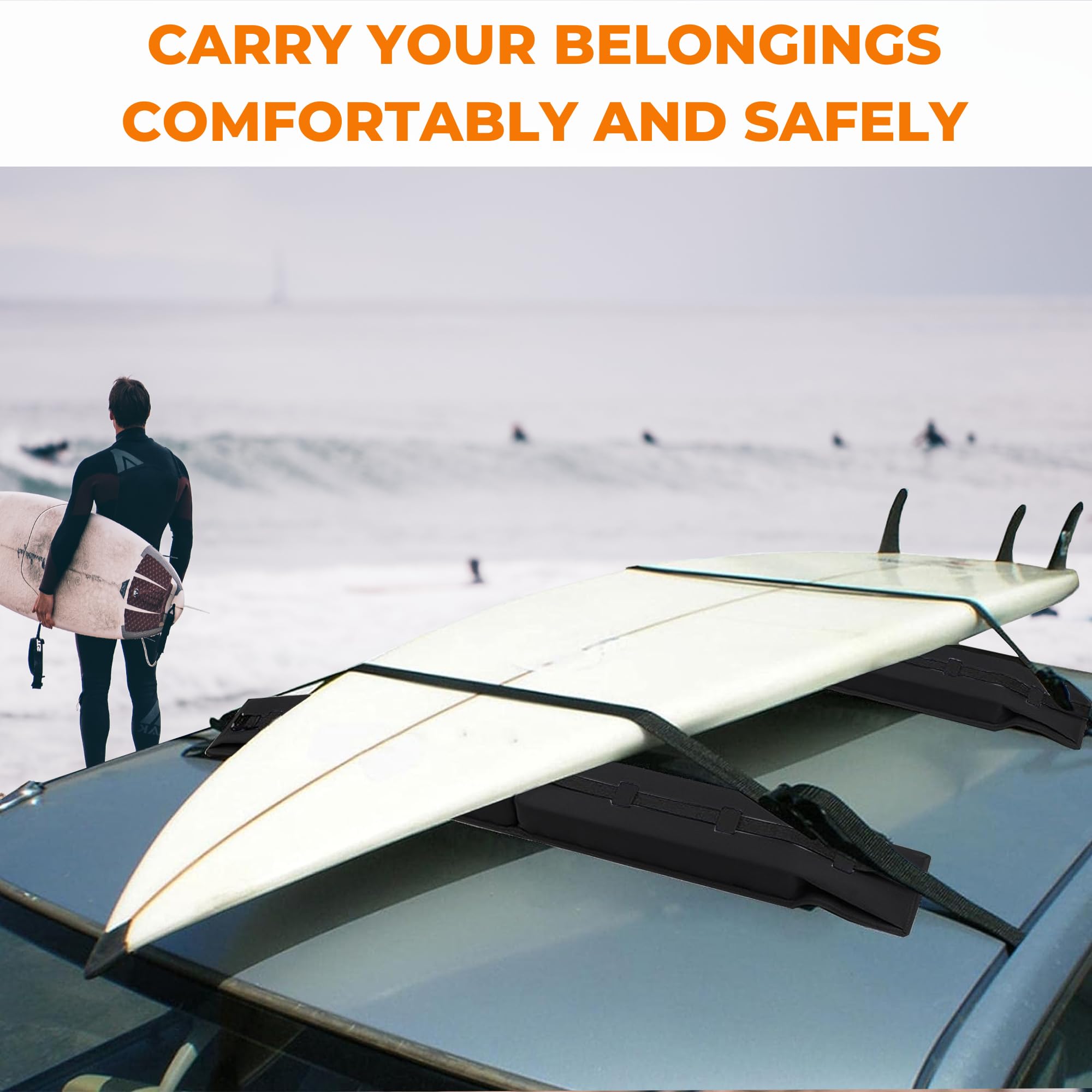 Barras de Techo Suaves Universales para Coche, Baca Portaequipajes Acolchada Plegable con Correas y Ganchos para Kayak, Surf, Esquís y Equipaje