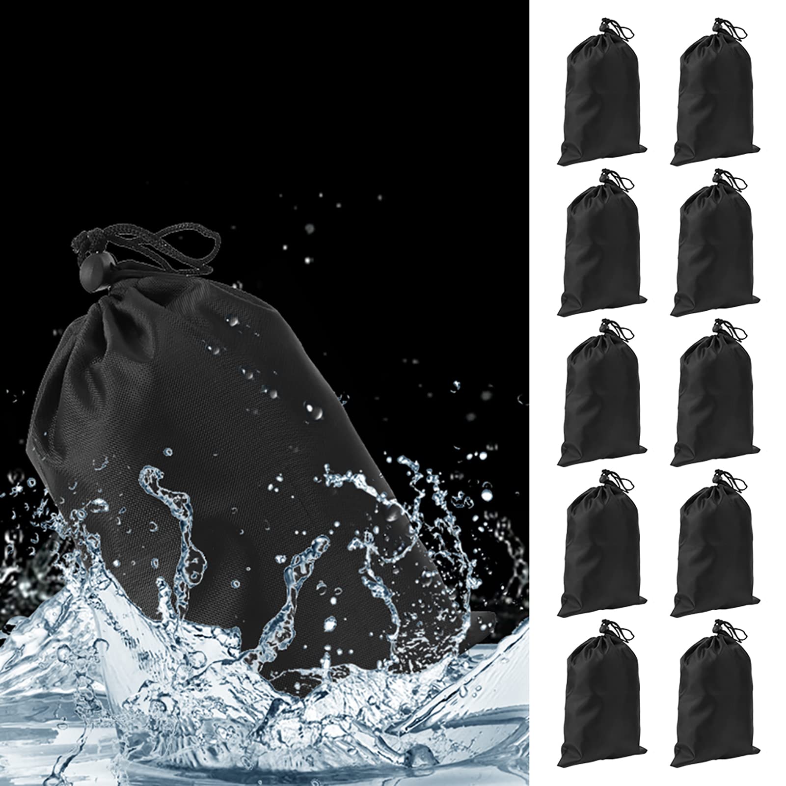 Yctze Bolsa de Cordón Impermeable Pequeña Bolsa de Transporte con Cordón Negro Bolsa de Poliéster Almacenamiento de Cuerda para Saltar Impermeable para Gimnasio Fitness Entrenamiento