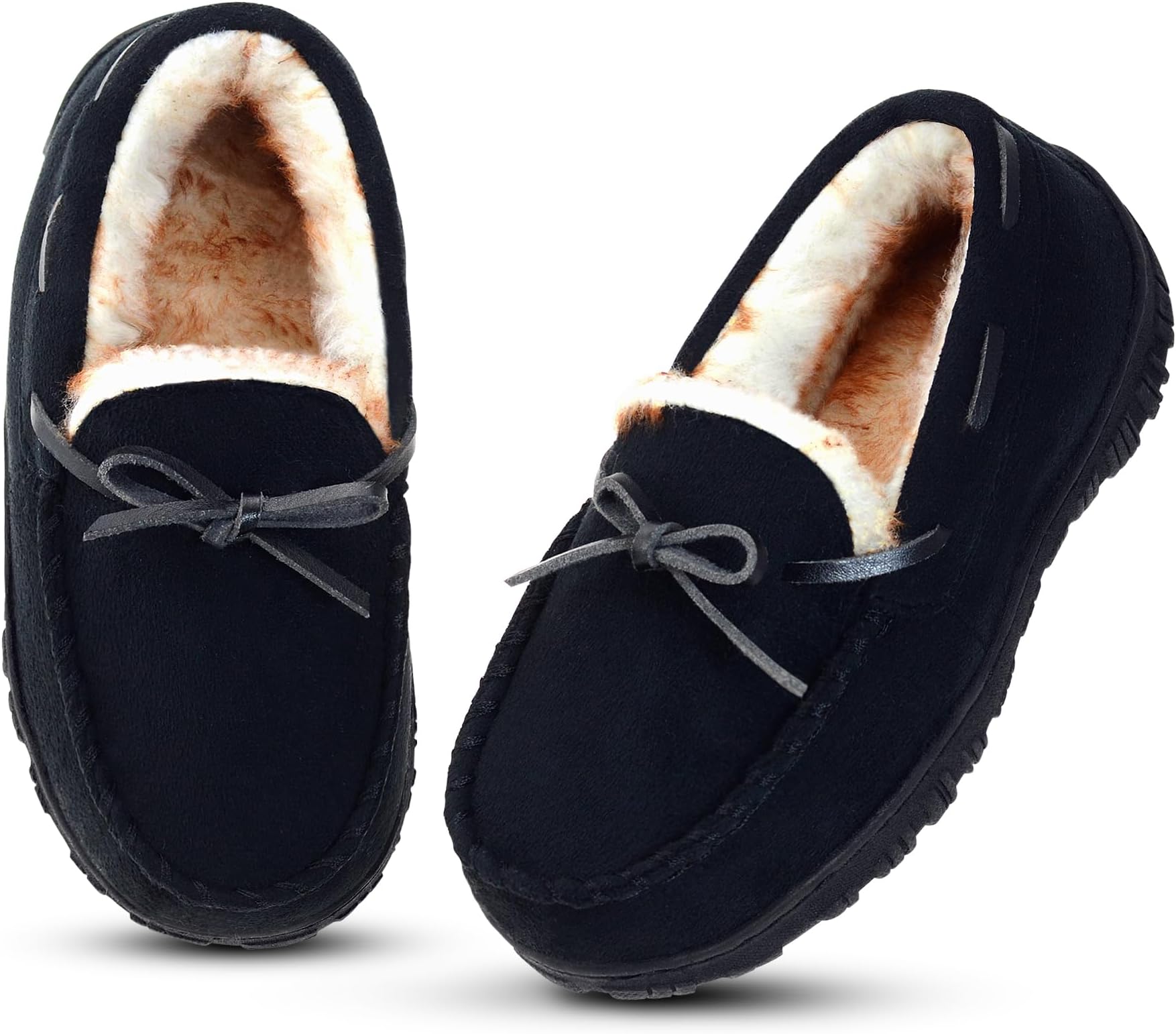 Kids Moccasin Slippers Memory Foam House Shoes Indoor Outdoor Rubber Bottom Slippers for Boys Girls
