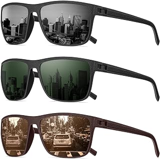 Retro Square Polarized Sunglasses for Men UV Protection Rectangular Outdoors Sunglasses with Trendy Frame