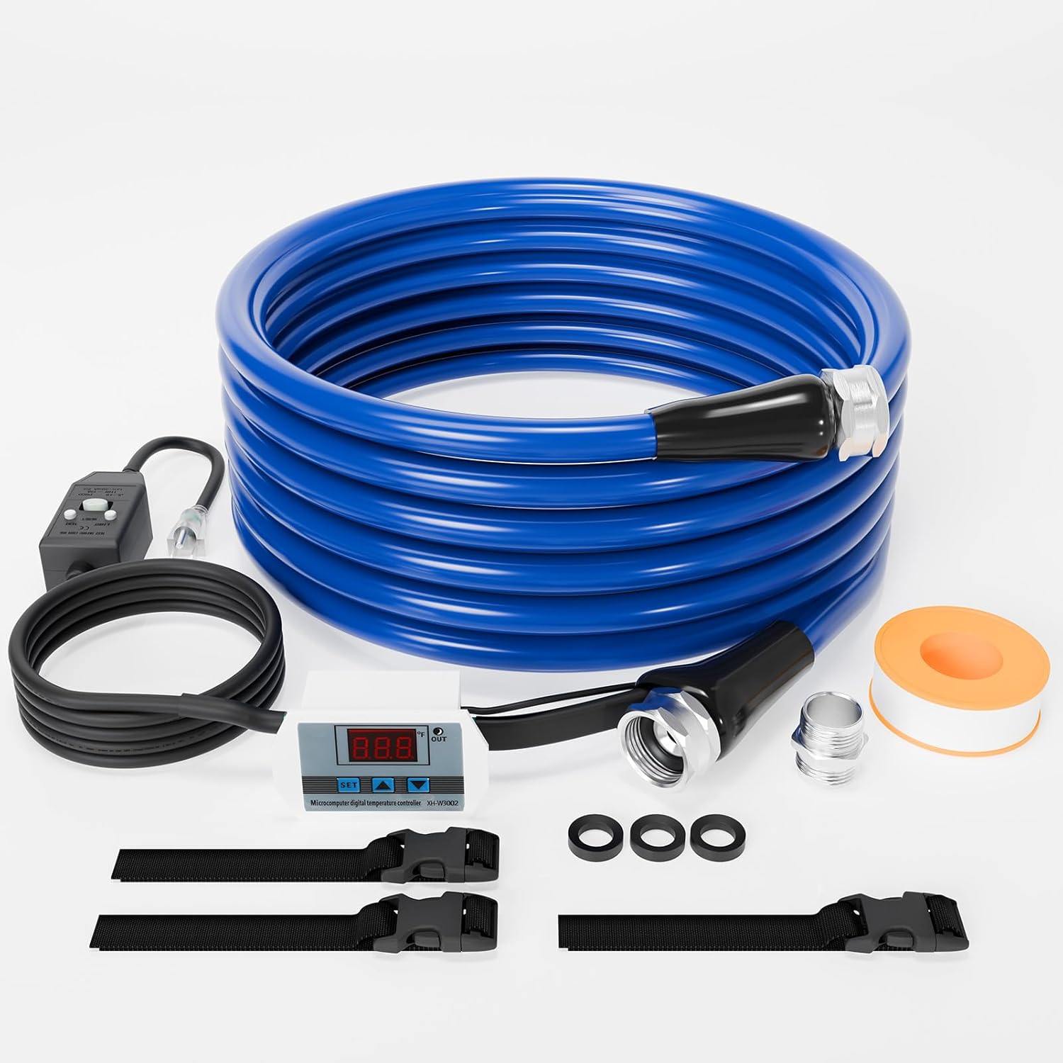 RV Heated Drinking Water Hose, 15ft Heated Freshwater Hose with Fittings for RV, Heated RV Hose with Energy Saving Thermostat, -45 ℉ Antifreeze Heated Garden Pipe and Leakage Protector, RV Accessories