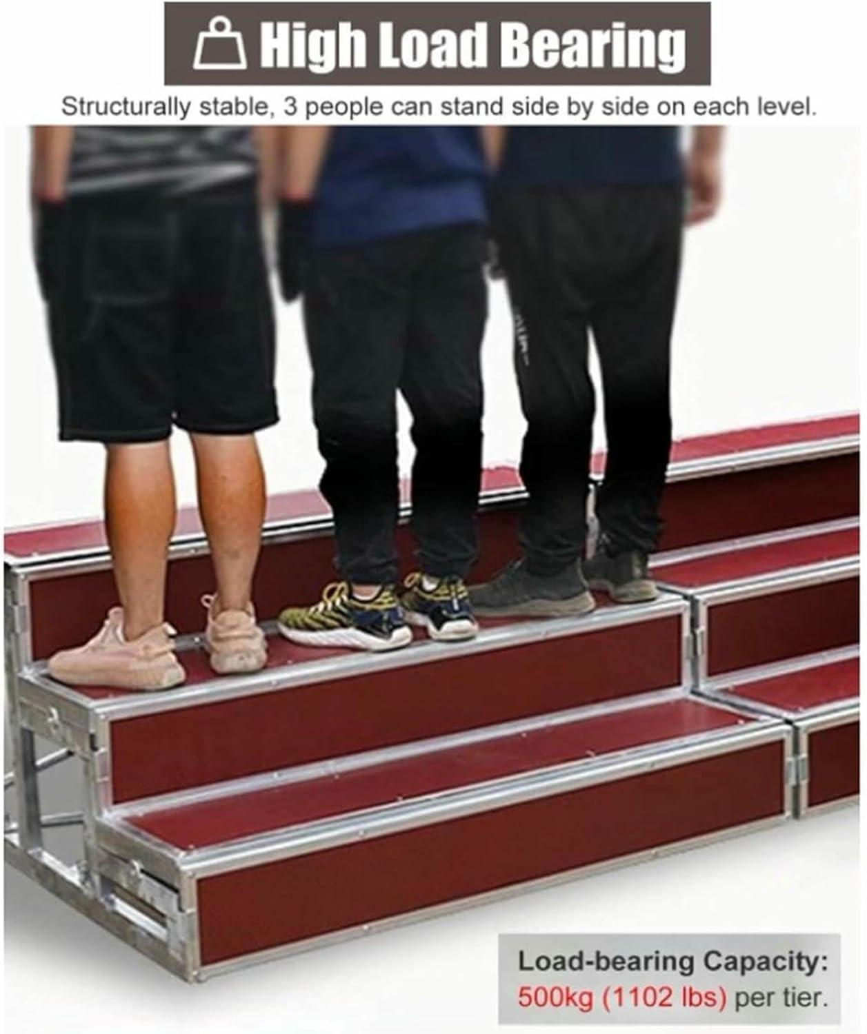 2 Tier Portable Choral Risers, Commercial Classroom Church Choir Stairs Platform, Anti-Slip Group Photo Lectern Podium Staircase Stand