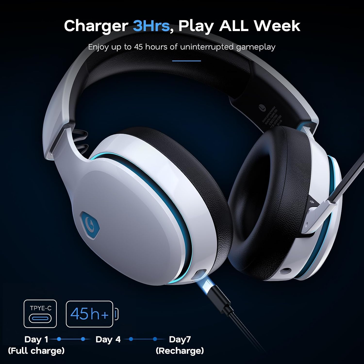 AOC 2.4GHz Wireless Gaming Headset for PS5, PS4 Fortnite & Call of Duty/FPS Gamers, PC, Switch, Bluetooth 6.0 Gaming Headphones with Noise Canceling Mic, 7.1 Virtual Surround, 45Hr Battery -White 7 718eB03OGNL. AC SL1500