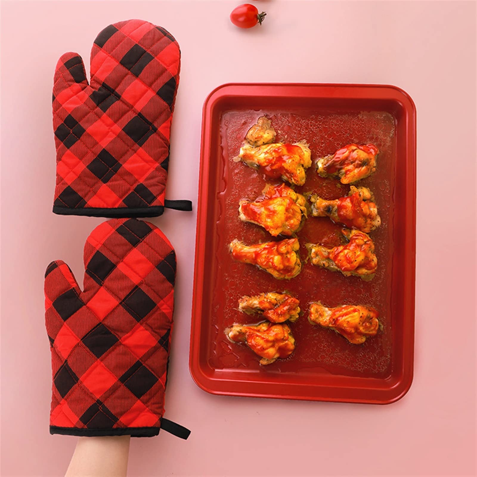 Gants isolants for Four à Micro-Ondes, épais, résistants aux Hautes températures, for la Cuisson, Anti-brûlures(Red)