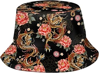 Funny Chinese Dragon Bucket Hat Sun Protection Wide Brim Hat Packable Summer Travel Dragon Fisherman Cap for Women Men