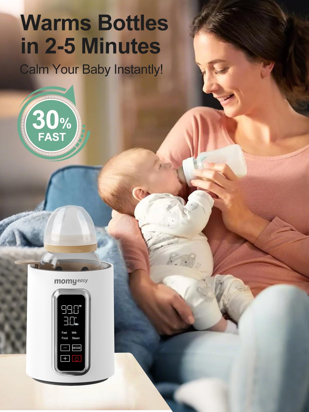 momyeasy Chauffe-biberon rapide de 2 minutes : chauffe le lait maternel et formule à la vapeur, compatible avec tous les types de biberons, contrôle précis de la température avec minuterie et arrêt au