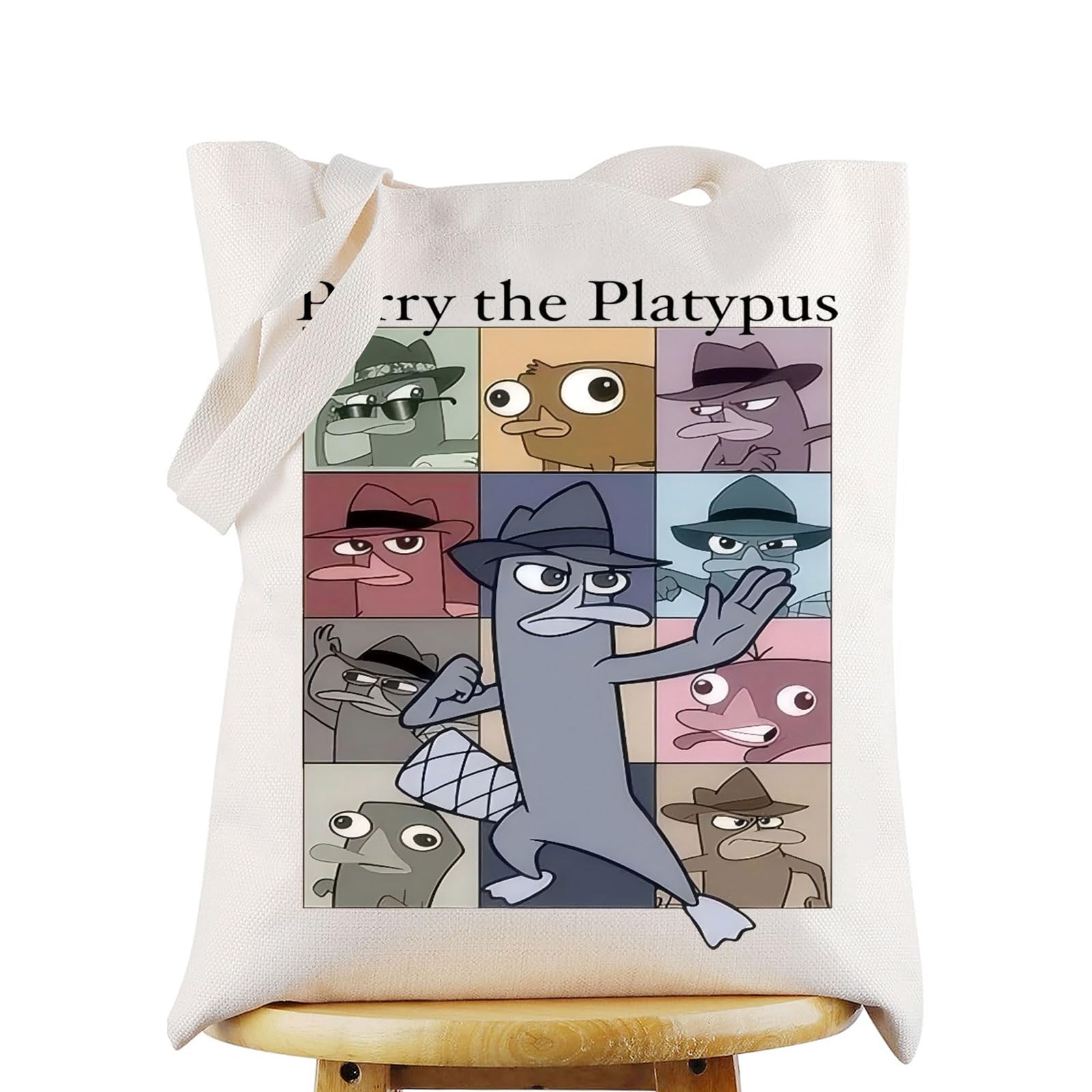 WZMPA Perry Tote Bag Perry Fans Gift OWCA Agent P Shoulder Bag Cartoon Perry Merchandise, Perry the Platypus Tg, L