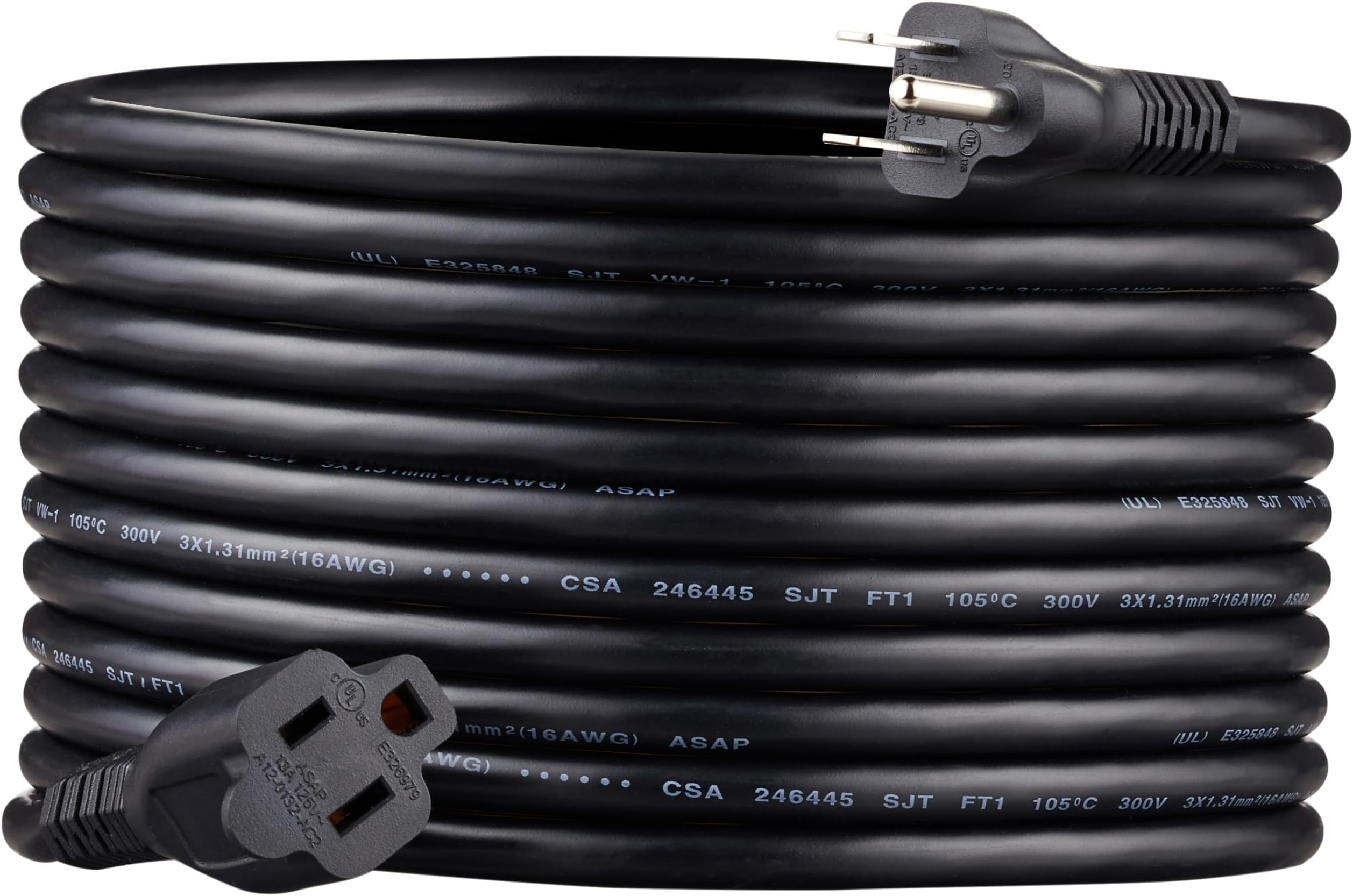 Amazon Basics Extension Cord, 20 Ft, 3 Prong Outlet Extender, Indoor, 13 Amps, 125V, 16 AWG, Black