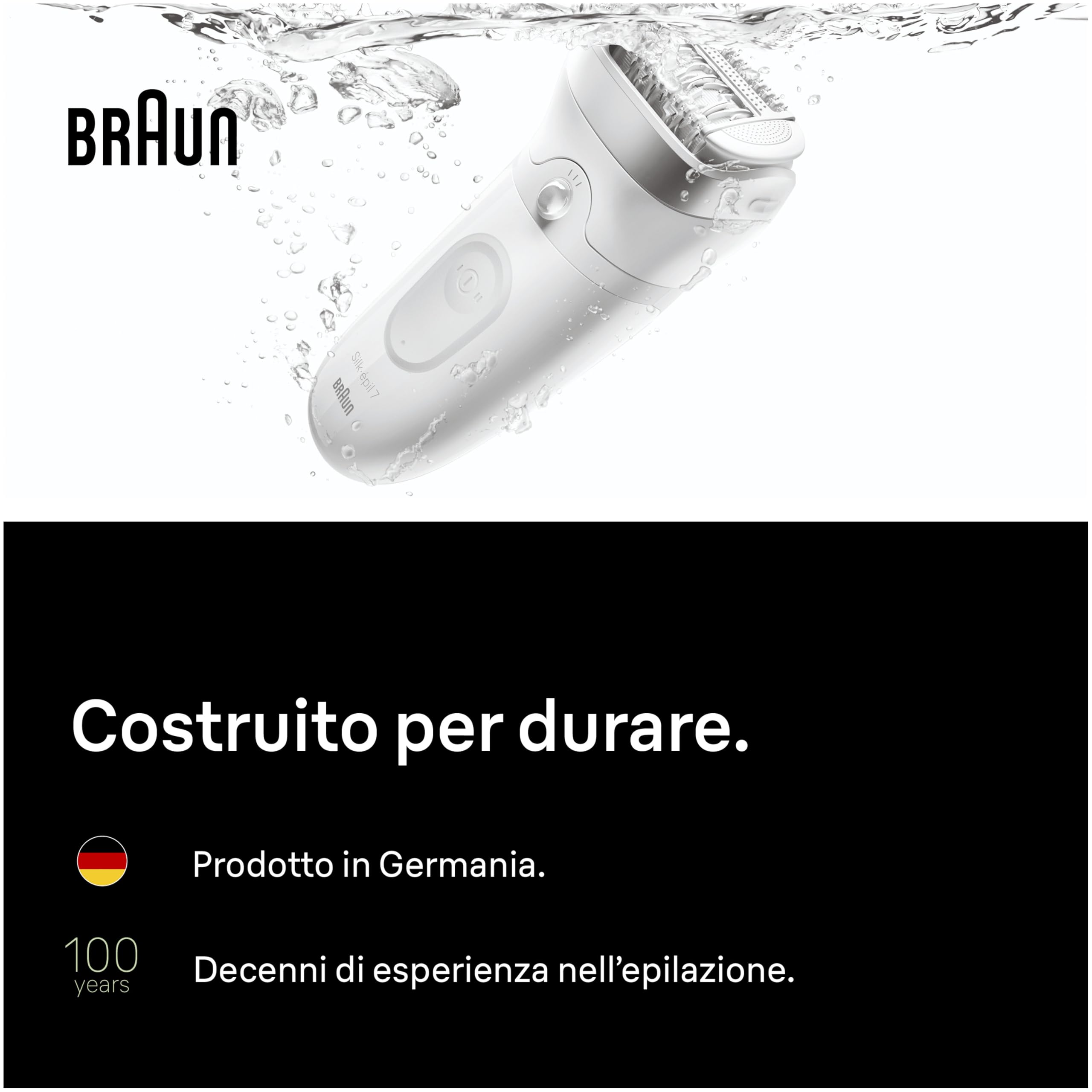 Braun Silk Epil 7 Epilatore Elettrico Donna Con Testina Ampia Per Facile Rimozione Peli, Rasoio Elettrico Donna, Wet&Dry, Pelle Liscia A Lungo, Con Testina Radente, Cappuccio Regolatore,7-030,Argento