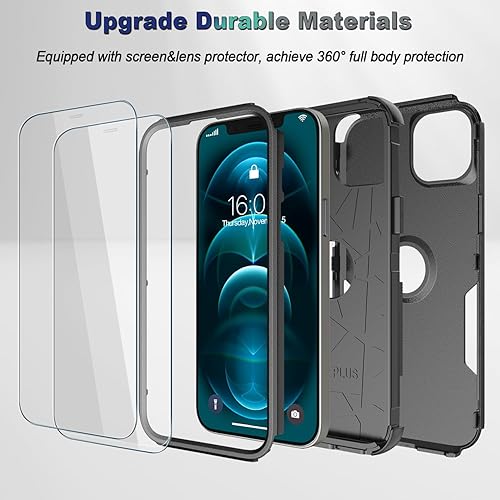 Miniatura 4 de Funda para iPhone 12, 2 protectores de pantalla de vidrio templado, 10 pies a prueba de caídas, antideslizante, a prueba de golpes, para iPhone 12