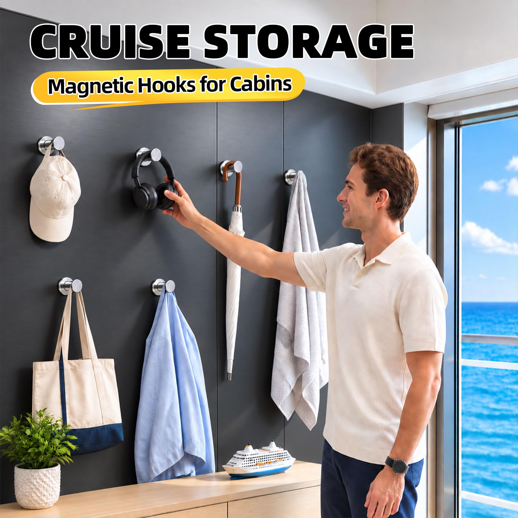 3Pcs Magnetic Hooks, 150lb Silver Magnetic Hooks for Cruise Cabins — Amazon image 5