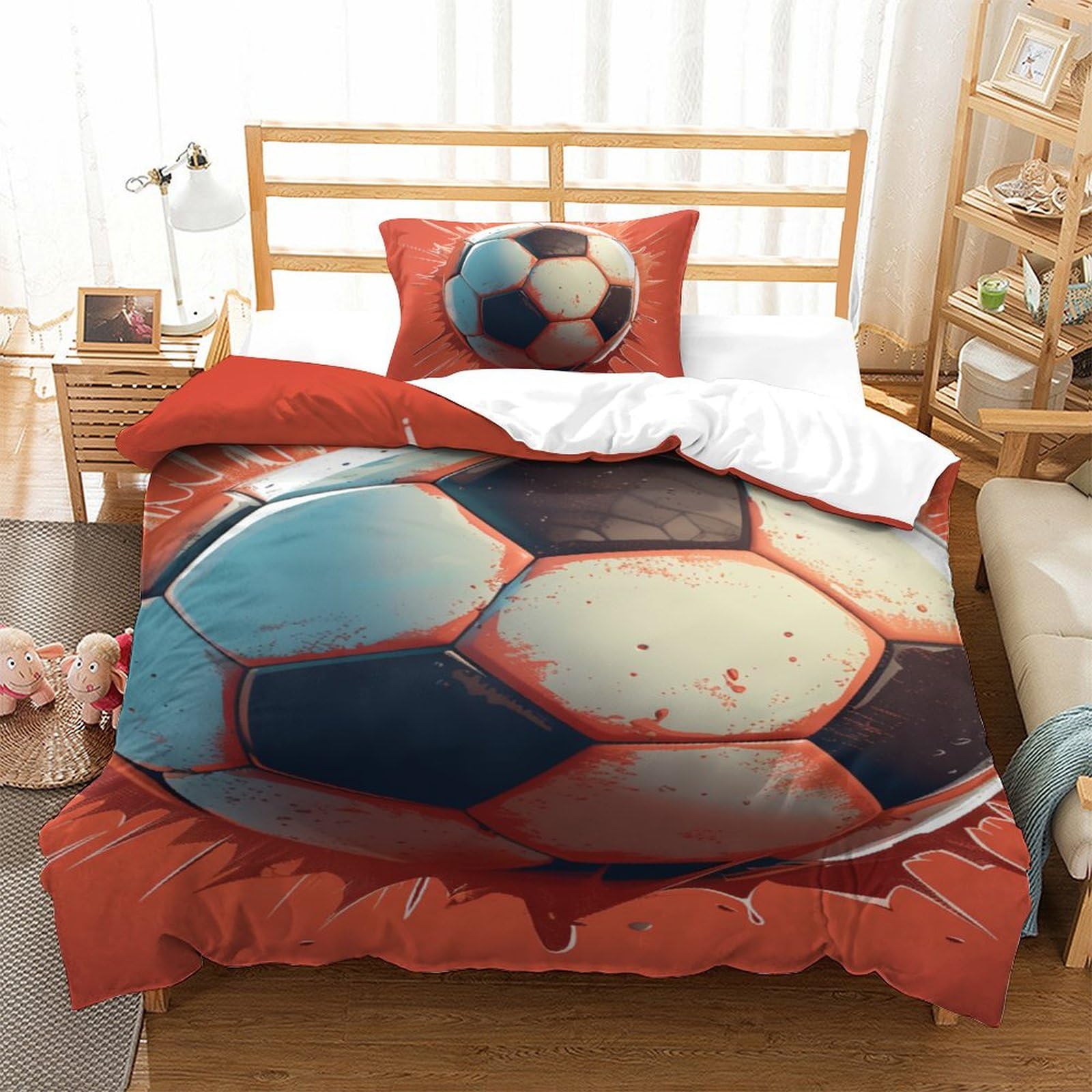 Housse couette football 3D avec fermeture éclair taie d'oreiller literie enfant fille ado 135x200