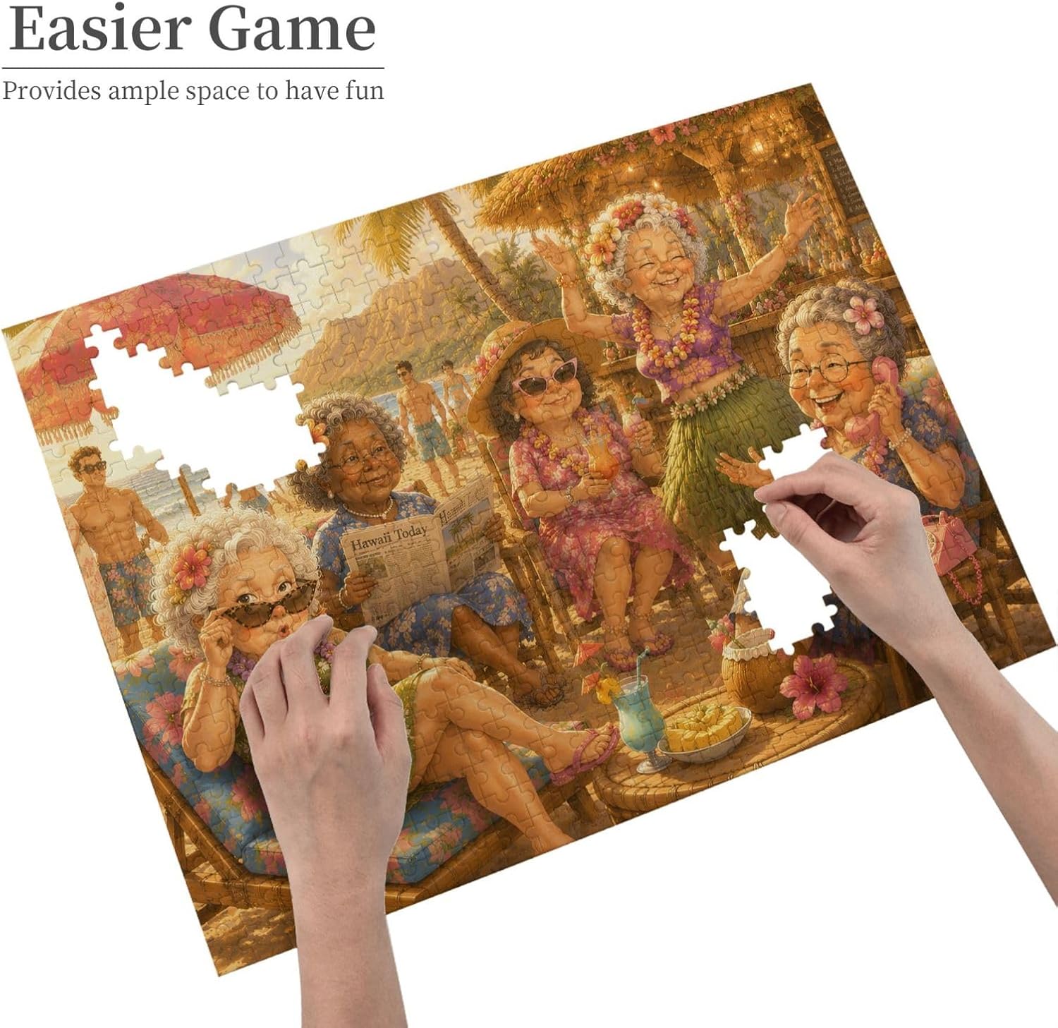 500-Piece Wooden Jigsaw Puzzle for Adults, Hawaiian Beach Party image 3