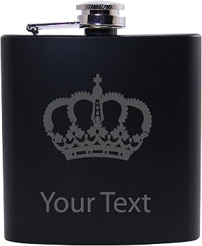 Personalized Custom Crown Black Stainless Steel Hip Customizable Flask