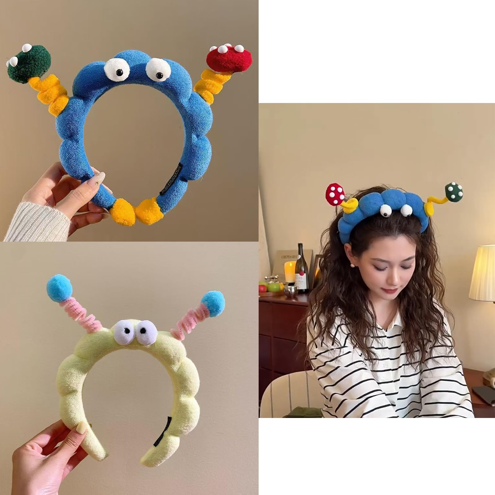 Cute Spa Headband for Washing Face Sponge & Terry Cloth Fabric Headband for Facial Mask, Makeup Removal, Skin Care Girls Hair Accessories Kawaii Plush Hair Band Gift for Women Girls (Multicolor-1)