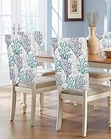 Vista 19 de DecorLovee Funda protectora para silla costera color azul y gris coral, fundas protectoras para sillas de comedor de playa y verano, fundas