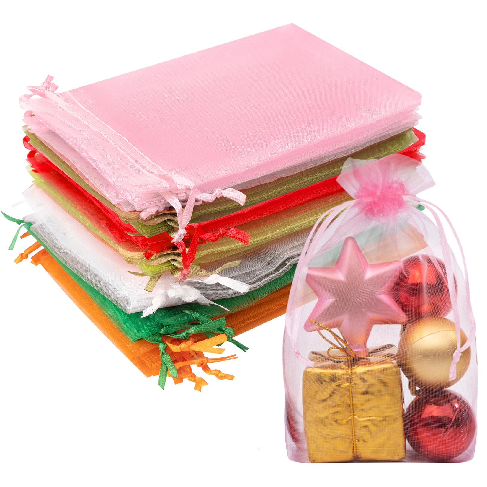50PCS Organza Bags 4x6 Multicolor, Small Mesh Gift Bags Drawstring Cute Sheer Pouches Colorful Mini Sheer Baggies for Jewelry Candy Sachet Birthday Wedding Party Favors Gifts Halloween Christmas