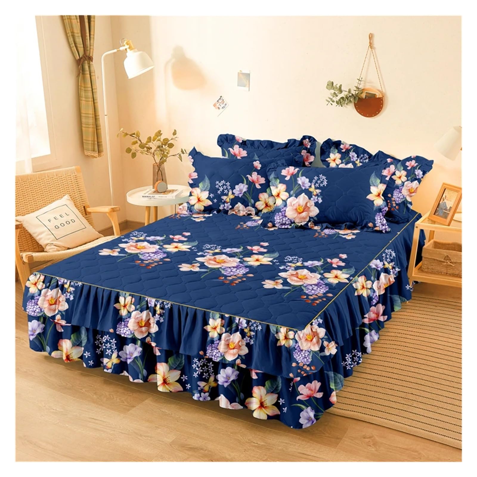 Printed Bed Skirt Quilted Bed Skirt Thick Bedspread Printed Cover Home Mattress Protector No Pillowcase