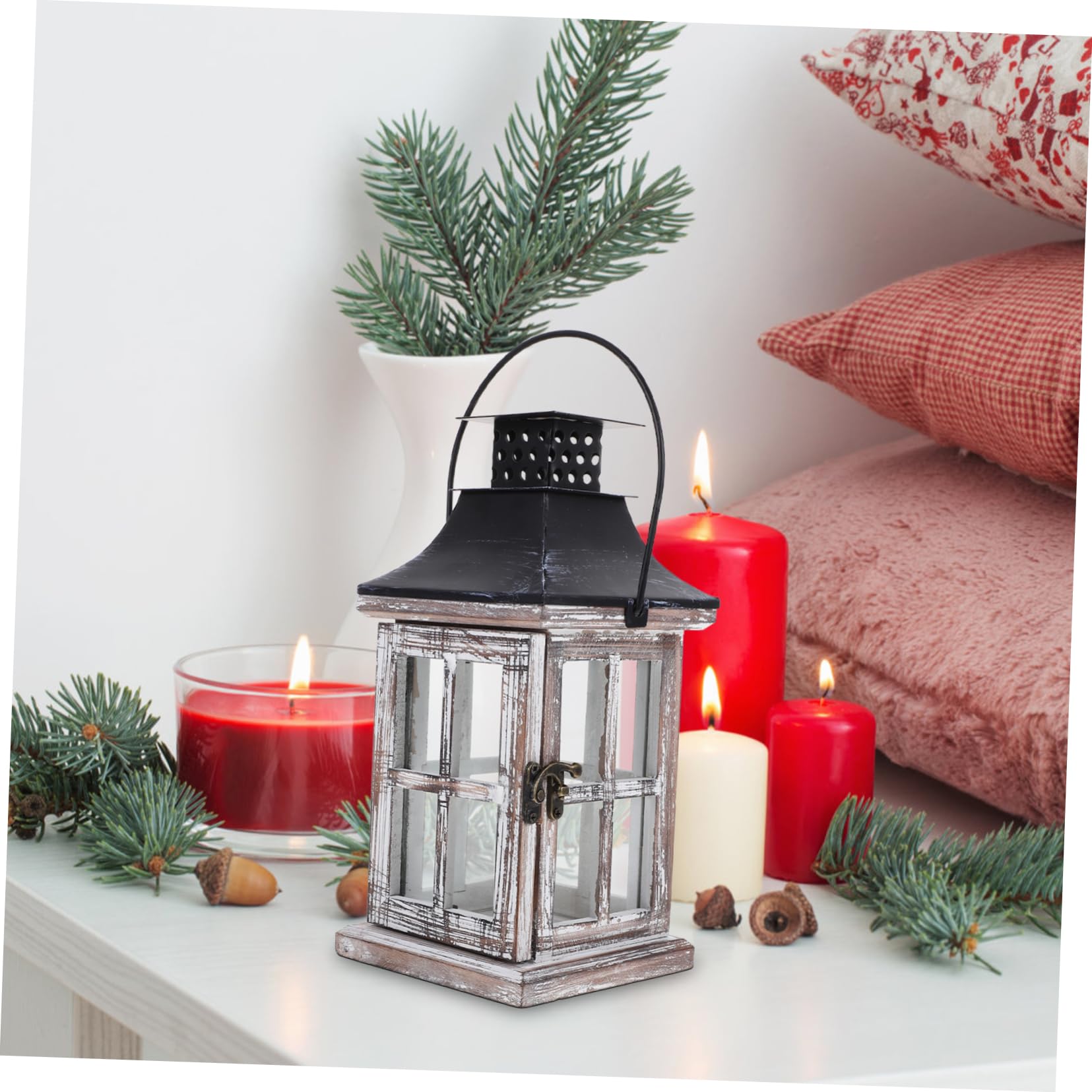 Kerzenständer Rustikal aus Eisen Holz und Glas Hängende Kerzenlaterne im Vintage Stil Kompakt für Zuhause und Hochzeitsdeko