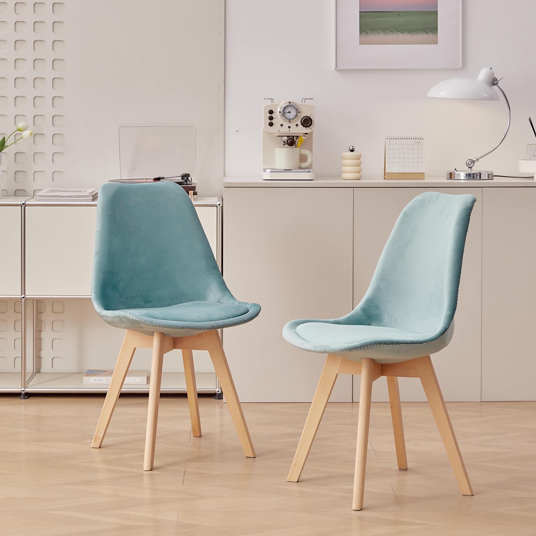 HJhomeheart Set di 4 Sedie da Pranzo in Tessuto Patchwork con Cuscino del Sedile e Gambe in Legno Massello per Sala da Pranzo, Soggiorno, Cucina, ecc. (Verde Patchwork)