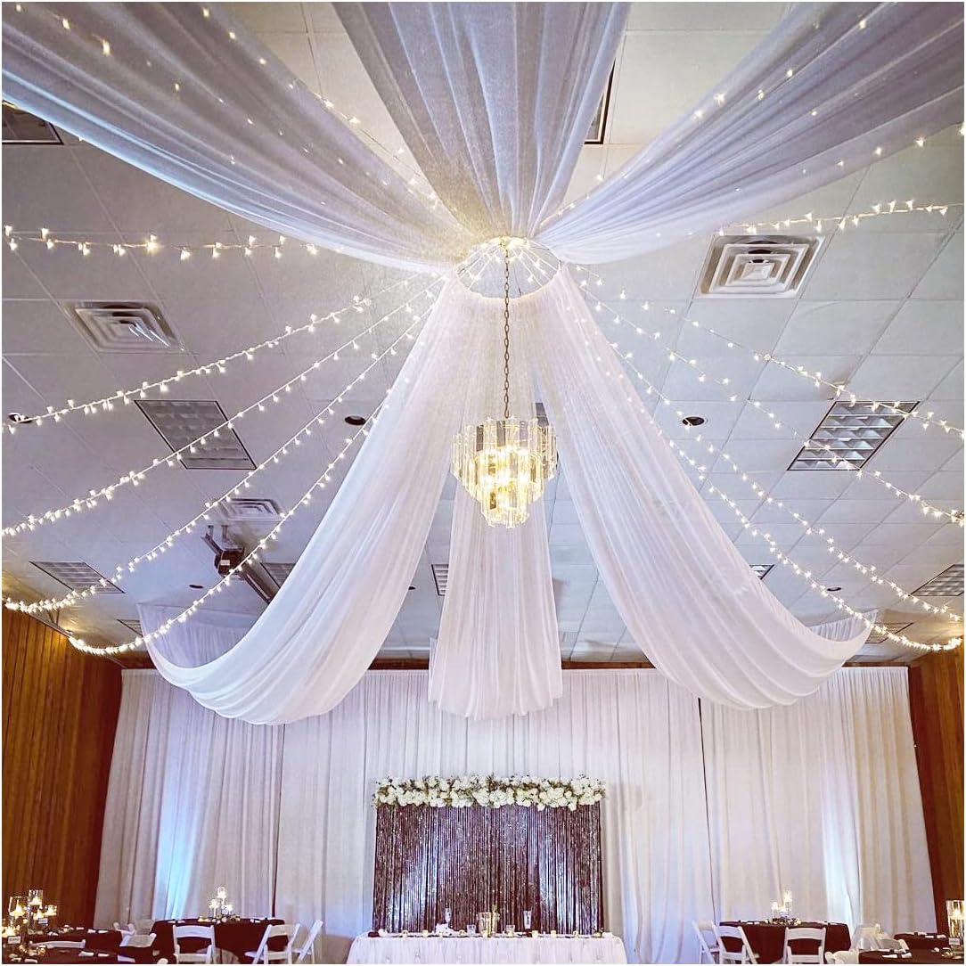White Ceiling Drapes for Wedding 6 Panels 5ftx10ft Chiffon