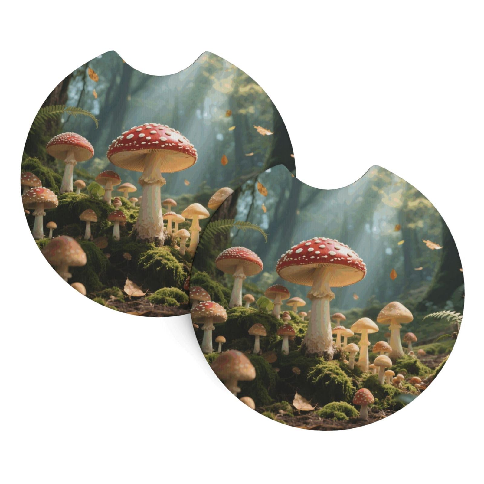 2 Pack Car Coaster for Cup Holders Mushroom Print Car Cup Coaster 2.7" Neoprene Non-Slip Automotive Cup Mat Universal Auto Car Interior Accessories for Women Men Cup Pad